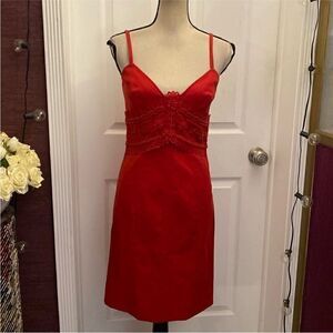Carolina Herrera Red Lace Detail Dress, US8